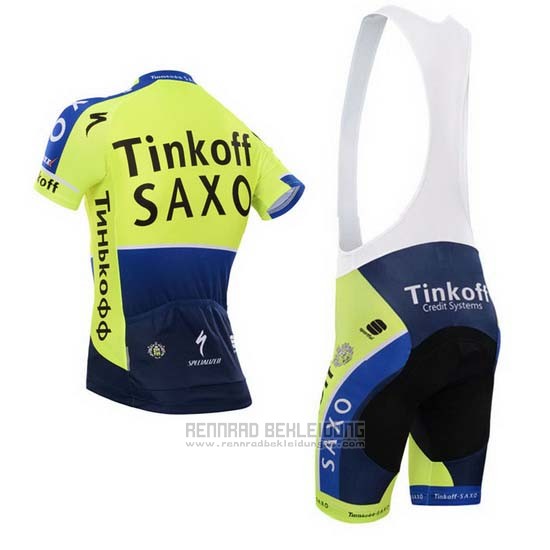 2014 Fahrradbekleidung Tinkoff Saxo Bank Blau und Grun Trikot Kurzarm und Tragerhose